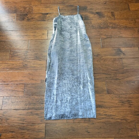 Handmade Satin Slip Dress Metallic Silver Boho Grunge Sz 4 - Picture 10 of 16